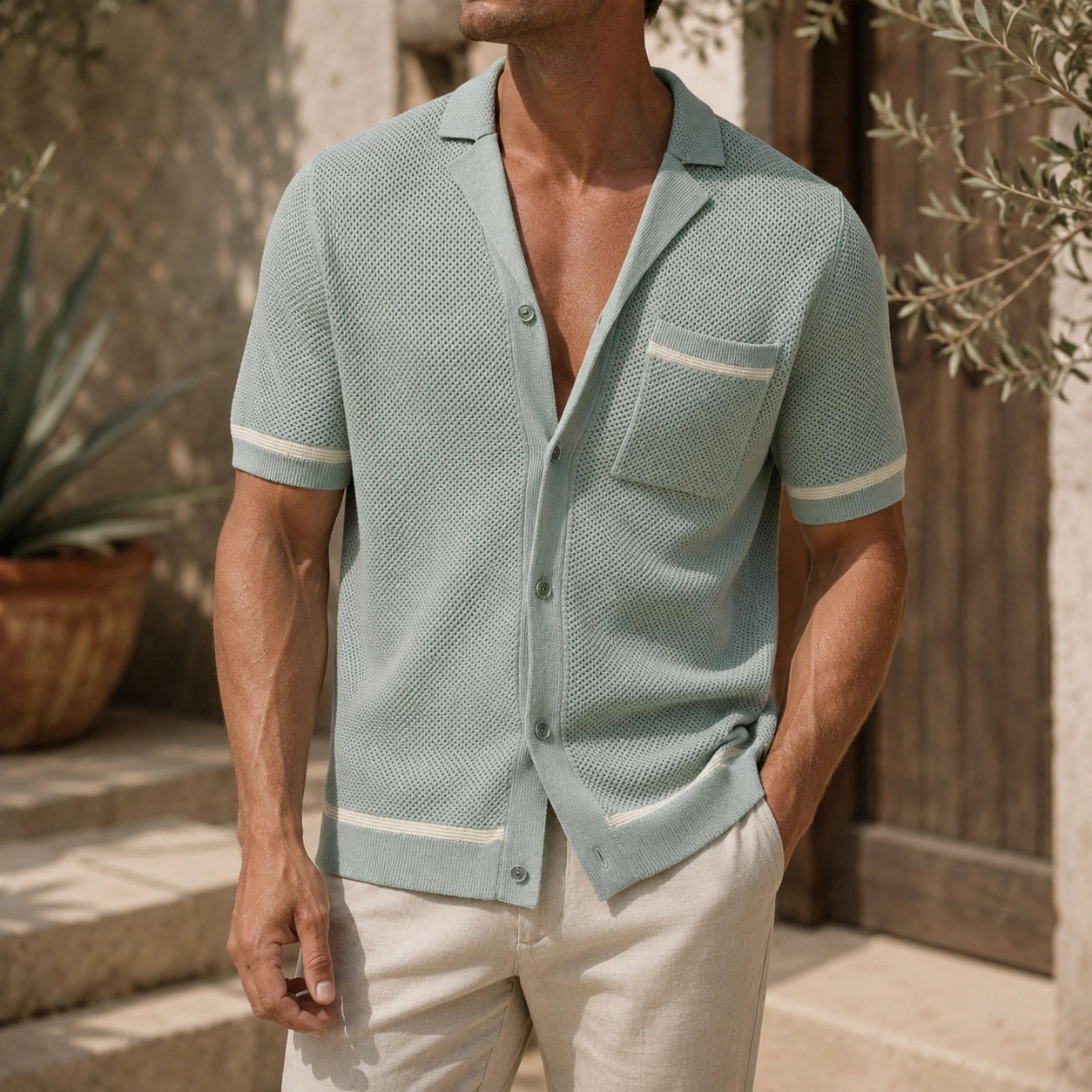 Mivanity Men's Cuban Collar Knit Shirts
