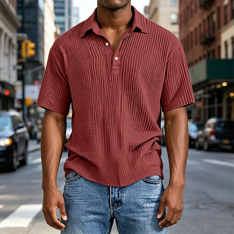 Mivanity Men's Daily Casual Pleated Solid Color Short-sleeved Polo Shirt