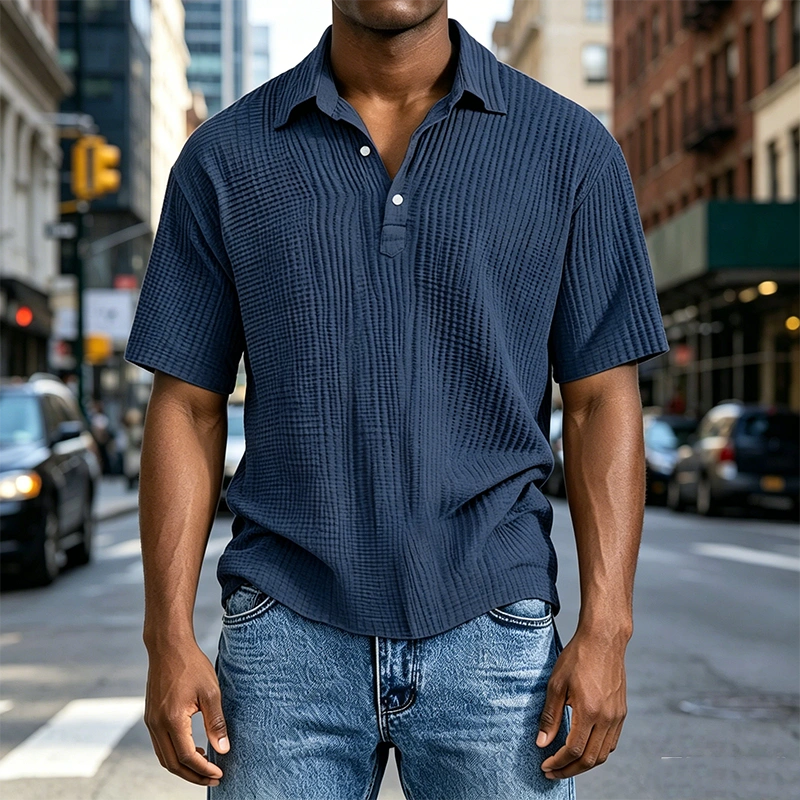 Mivanity Men's Daily Casual Pleated Solid Color Short-sleeved Polo Shirt