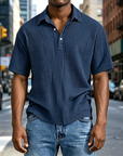 Mivanity Men's Daily Casual Pleated Solid Color Short-sleeved Polo Shirt