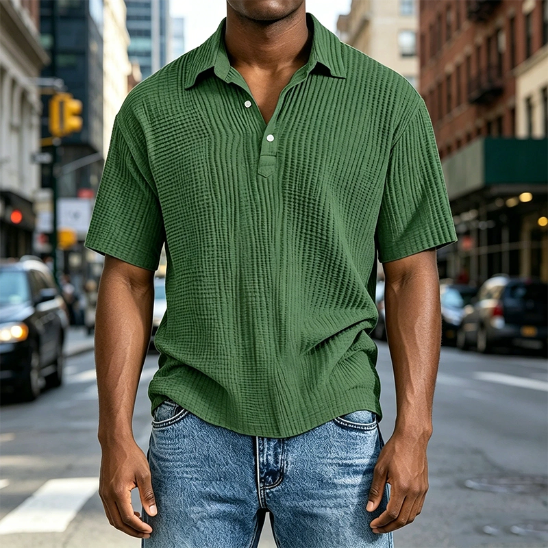 Mivanity Men's Daily Casual Pleated Solid Color Short-sleeved Polo Shirt