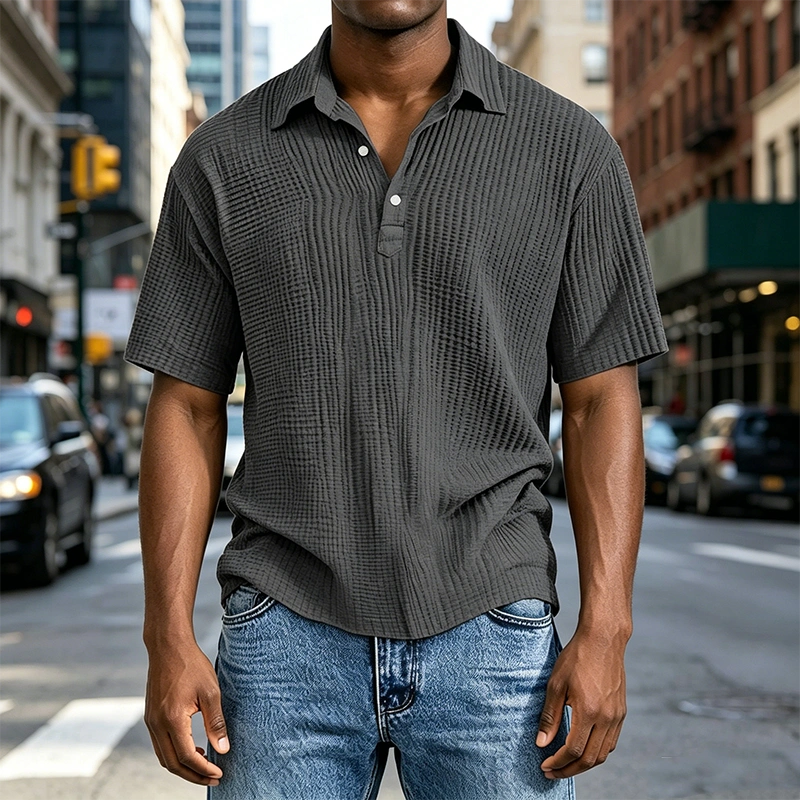 Mivanity Men's Daily Casual Pleated Solid Color Short-sleeved Polo Shirt