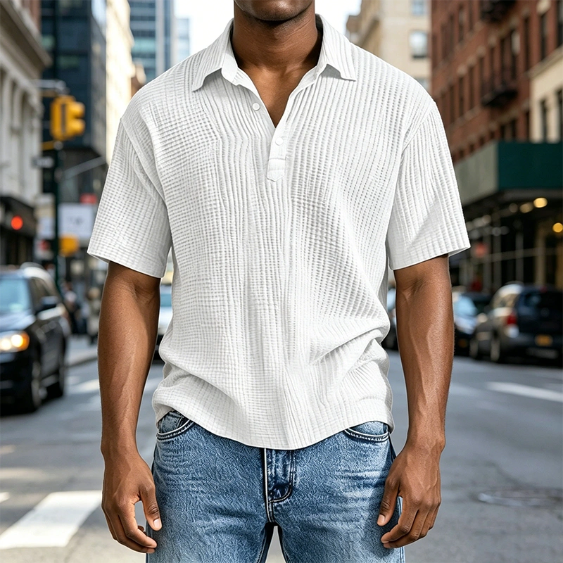 Mivanity Men's Daily Casual Pleated Solid Color Short-sleeved Polo Shirt