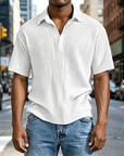 Mivanity Men's Daily Casual Pleated Solid Color Short-sleeved Polo Shirt
