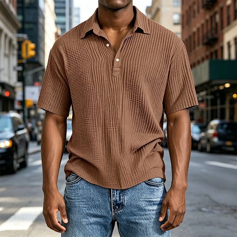 Mivanity Men's Daily Casual Pleated Solid Color Short-sleeved Polo Shirt