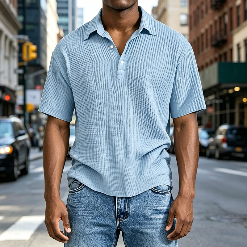 Mivanity Men's Daily Casual Pleated Solid Color Short-sleeved Polo Shirt