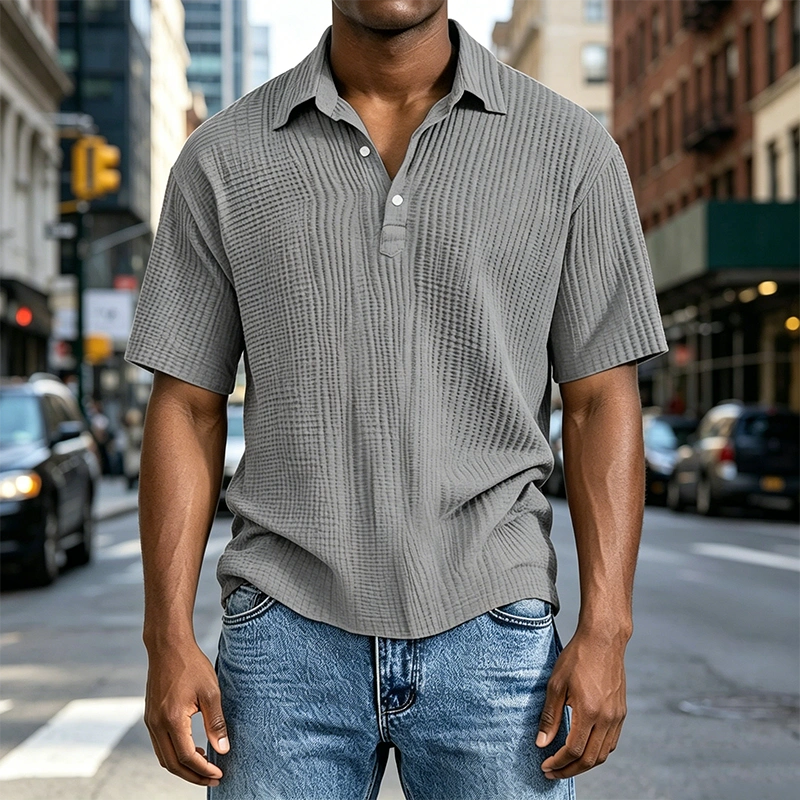 Mivanity Men's Daily Casual Pleated Solid Color Short-sleeved Polo Shirt
