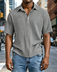 Mivanity Men's Daily Casual Pleated Solid Color Short-sleeved Polo Shirt