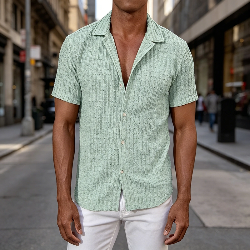 Mivanity Men's Daily Casual Texture Lapel Comfortable Short-sleeved Shirt