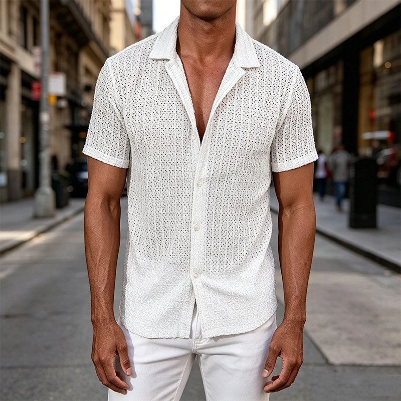 Mivanity Men's Daily Casual Texture Lapel Comfortable Short-sleeved Shirt