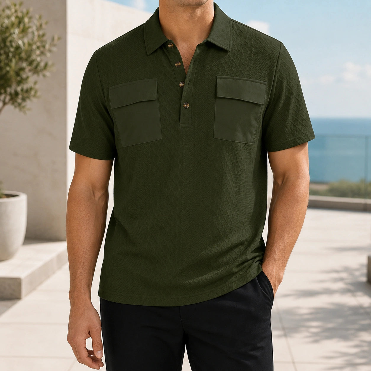 Mivanity Men's Double-Pocket Jacquard Polo Shirts