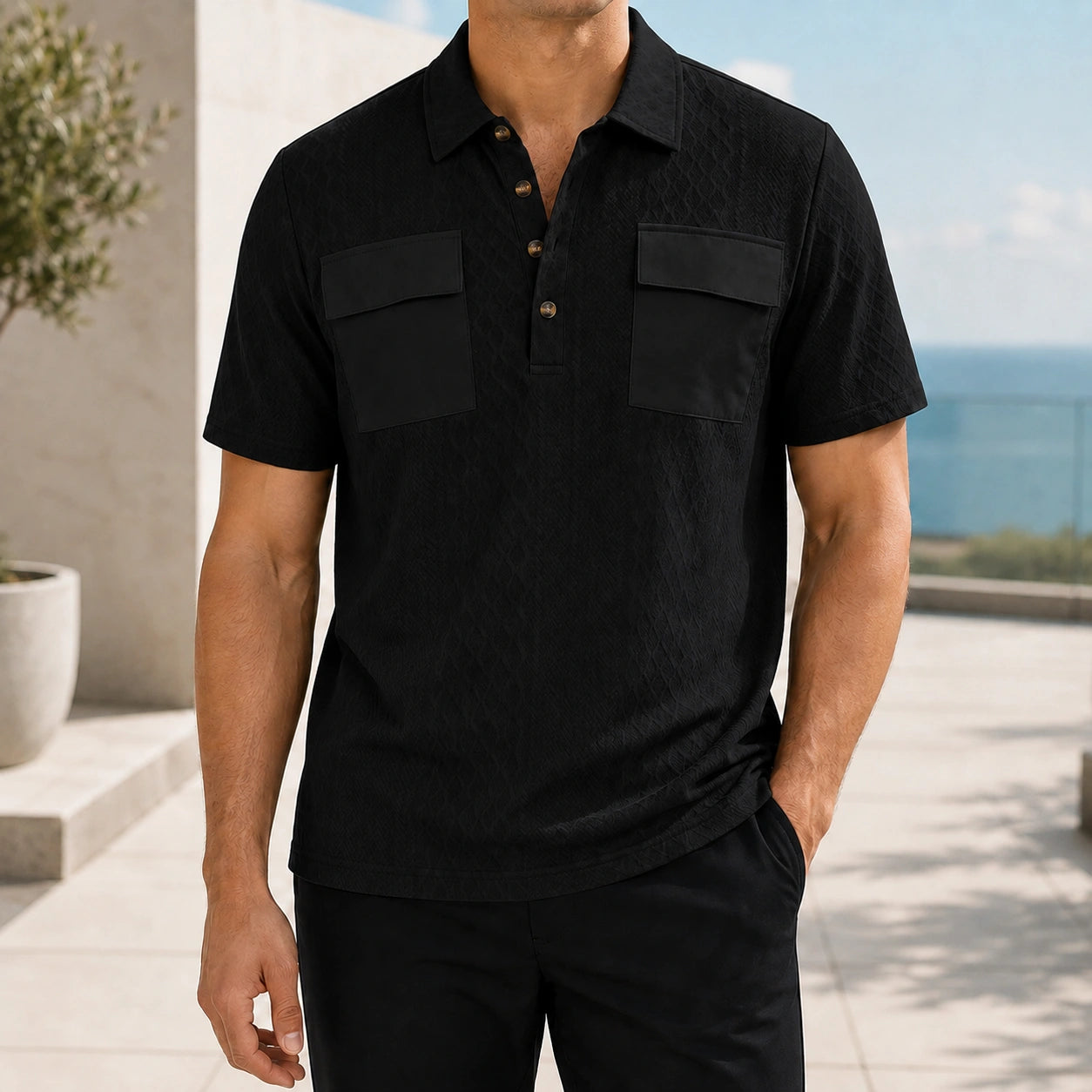 Mivanity Men's Double-Pocket Jacquard Polo Shirts