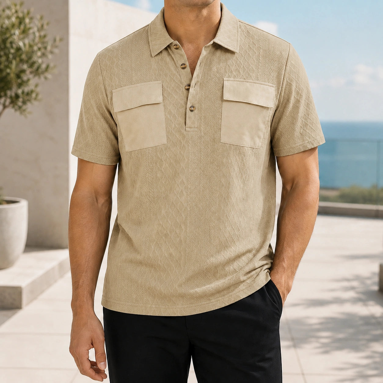 Mivanity Men's Double-Pocket Jacquard Polo Shirts