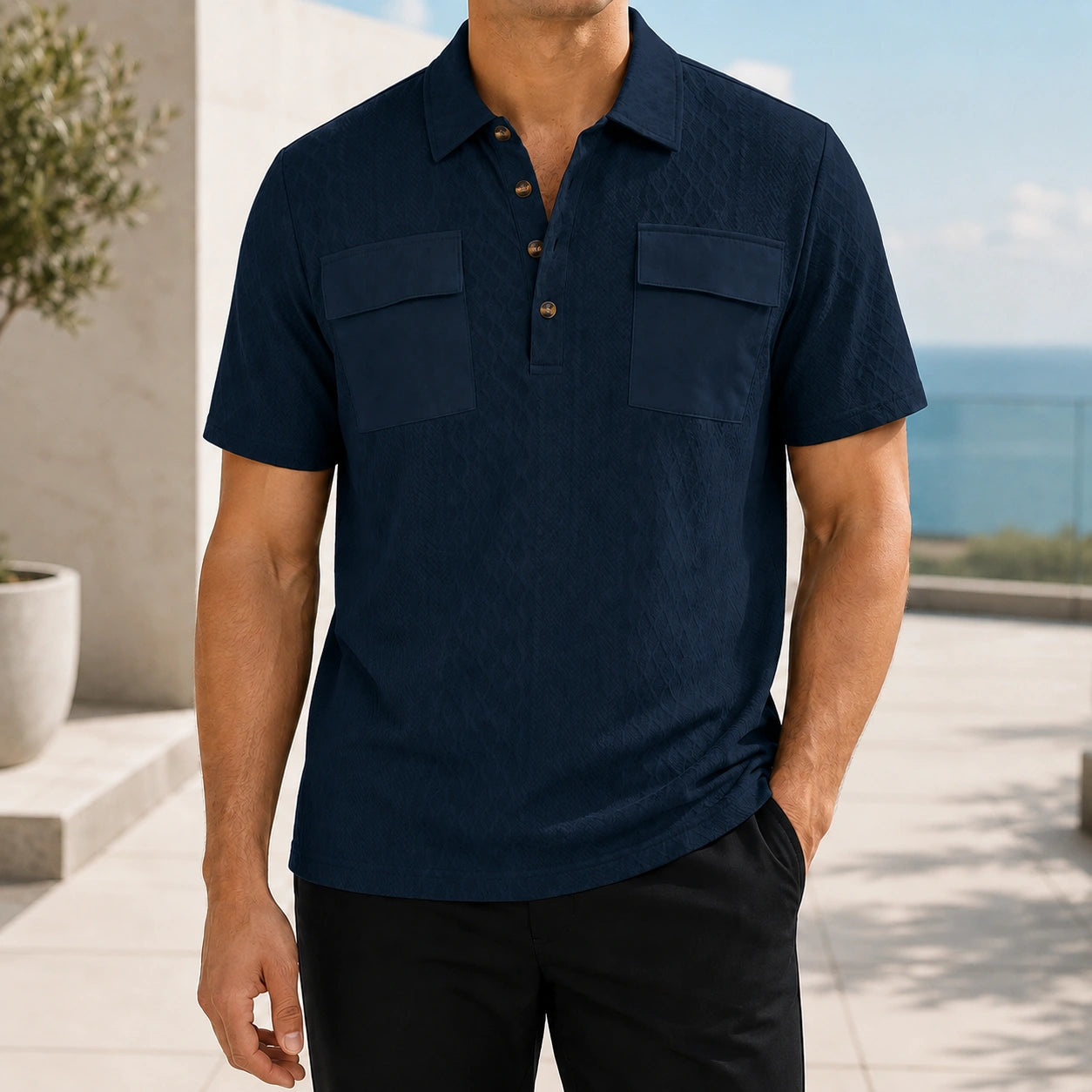 Mivanity Men's Double-Pocket Jacquard Polo Shirts