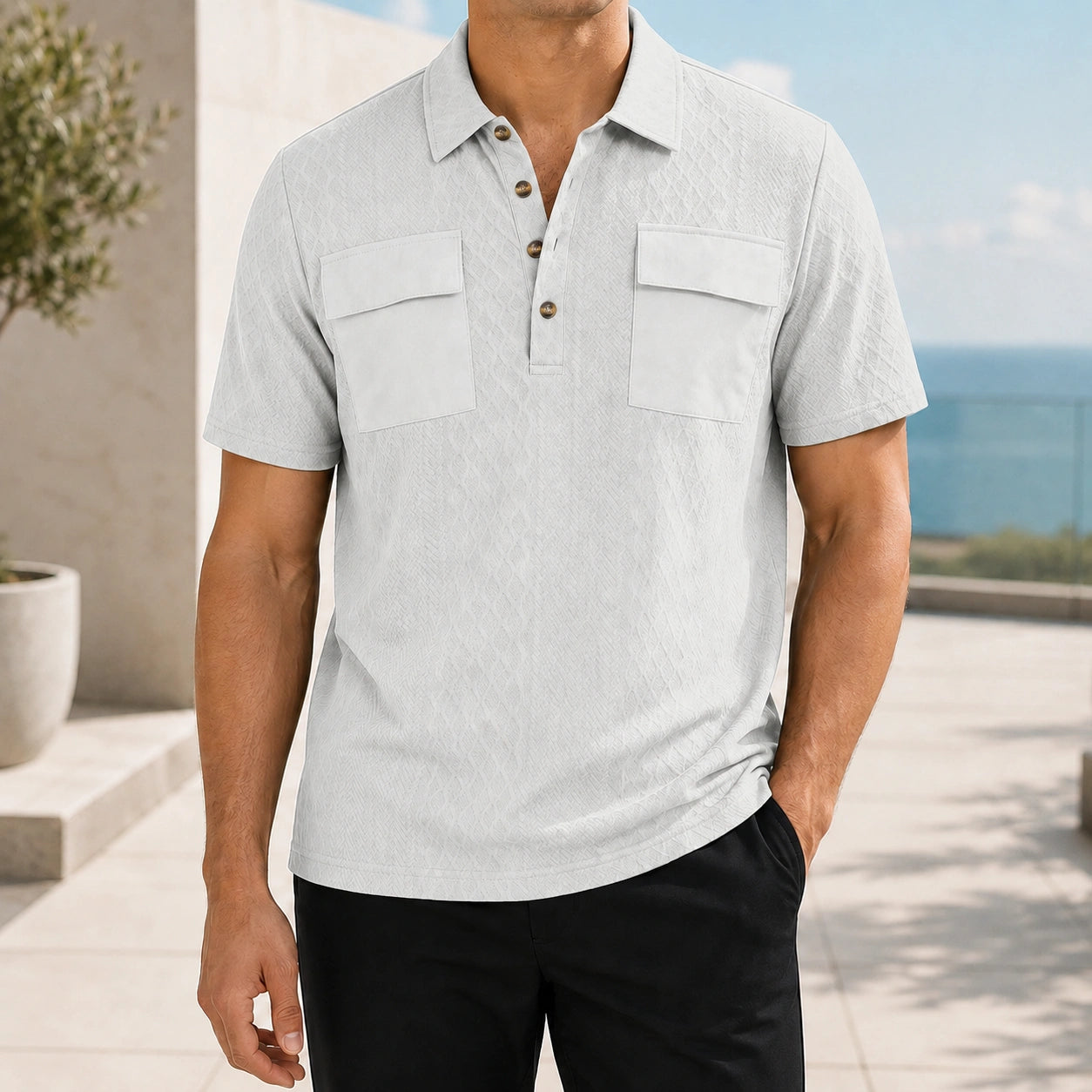 Mivanity Men's Double-Pocket Jacquard Polo Shirts