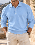 Mivanity Men's Embossed Knit Polo Sweater Long Sleeve Button Neck Casual Pullover