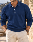 Mivanity Men's Embossed Knit Polo Sweater Long Sleeve Button Neck Casual Pullover