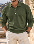 Mivanity Men's Embossed Knit Polo Sweater Long Sleeve Button Neck Casual Pullover