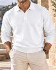 Mivanity Men's Embossed Knit Polo Sweater Long Sleeve Button Neck Casual Pullover