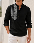 Mivanity Men's Ethnic Print Henley Button-Front Shirts