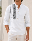 Mivanity Men's Ethnic Print Henley Button-Front Shirts