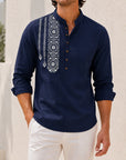 Mivanity Men's Ethnic Print Henley Button-Front Shirts