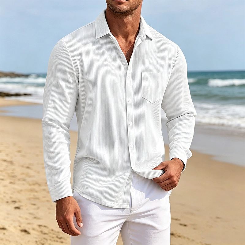 Mivanity Men's Everyday Casual Solid Color Corduroy Button Lapel Long Sleeve Shirt