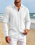 Mivanity Men's Everyday Casual Solid Color Corduroy Button Lapel Long Sleeve Shirt