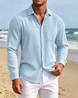 Mivanity Men's Everyday Casual Solid Color Corduroy Button Lapel Long Sleeve Shirt