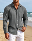 Mivanity Men's Everyday Casual Solid Color Corduroy Button Lapel Long Sleeve Shirt