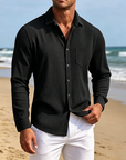 Mivanity Men's Everyday Casual Solid Color Corduroy Button Lapel Long Sleeve Shirt