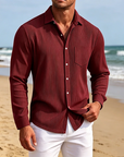 Mivanity Men's Everyday Casual Solid Color Corduroy Button Lapel Long Sleeve Shirt