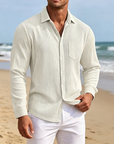 Mivanity Men's Everyday Casual Solid Color Corduroy Button Lapel Long Sleeve Shirt
