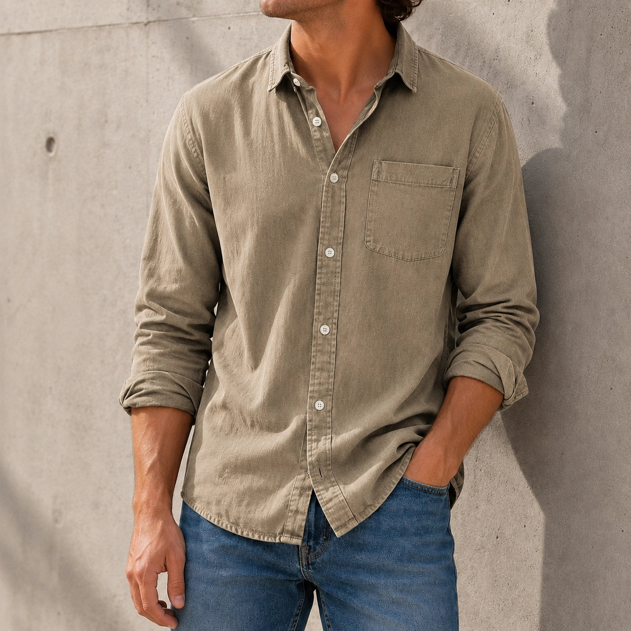Mivanity Men's Everyday Lapel Pocket Casual Comfort Long Sleeve Shirt