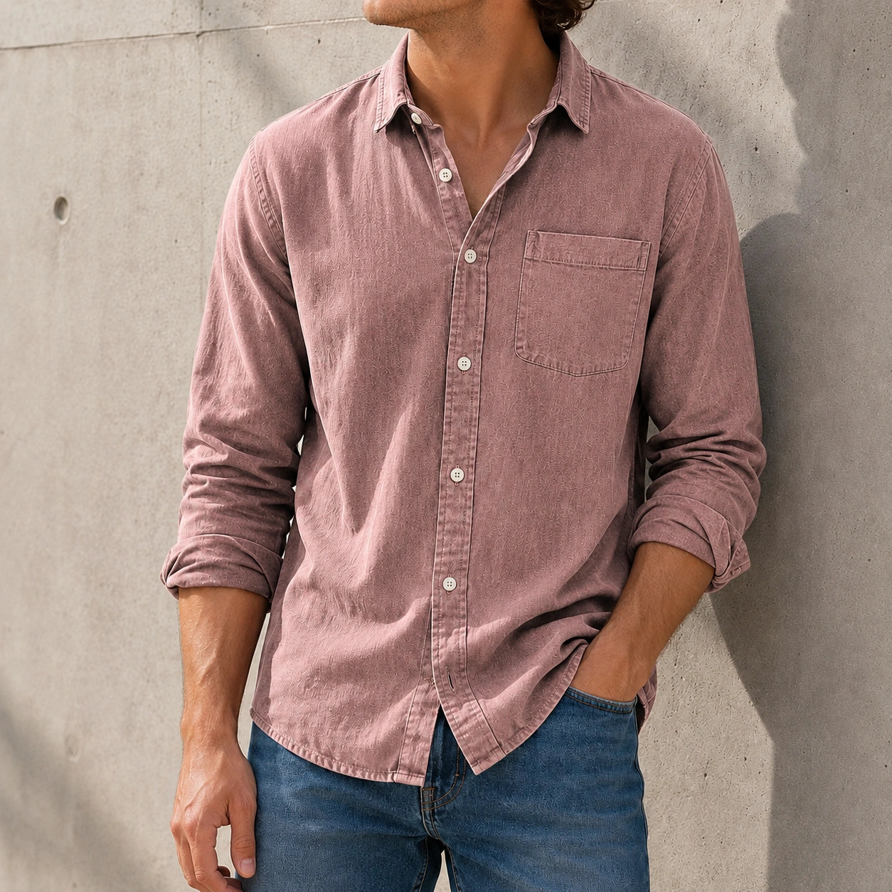 Mivanity Men's Everyday Lapel Pocket Casual Comfort Long Sleeve Shirt