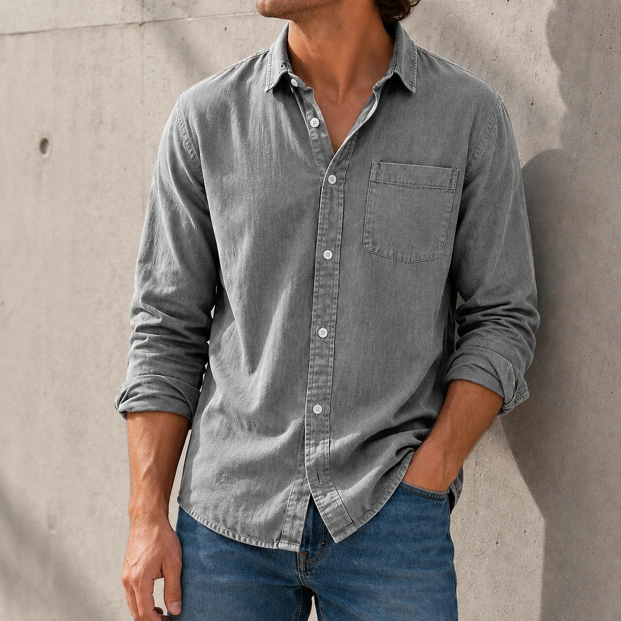 Mivanity Men's Everyday Lapel Pocket Casual Comfort Long Sleeve Shirt