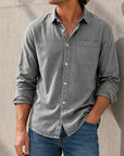 Mivanity Men's Everyday Lapel Pocket Casual Comfort Long Sleeve Shirt