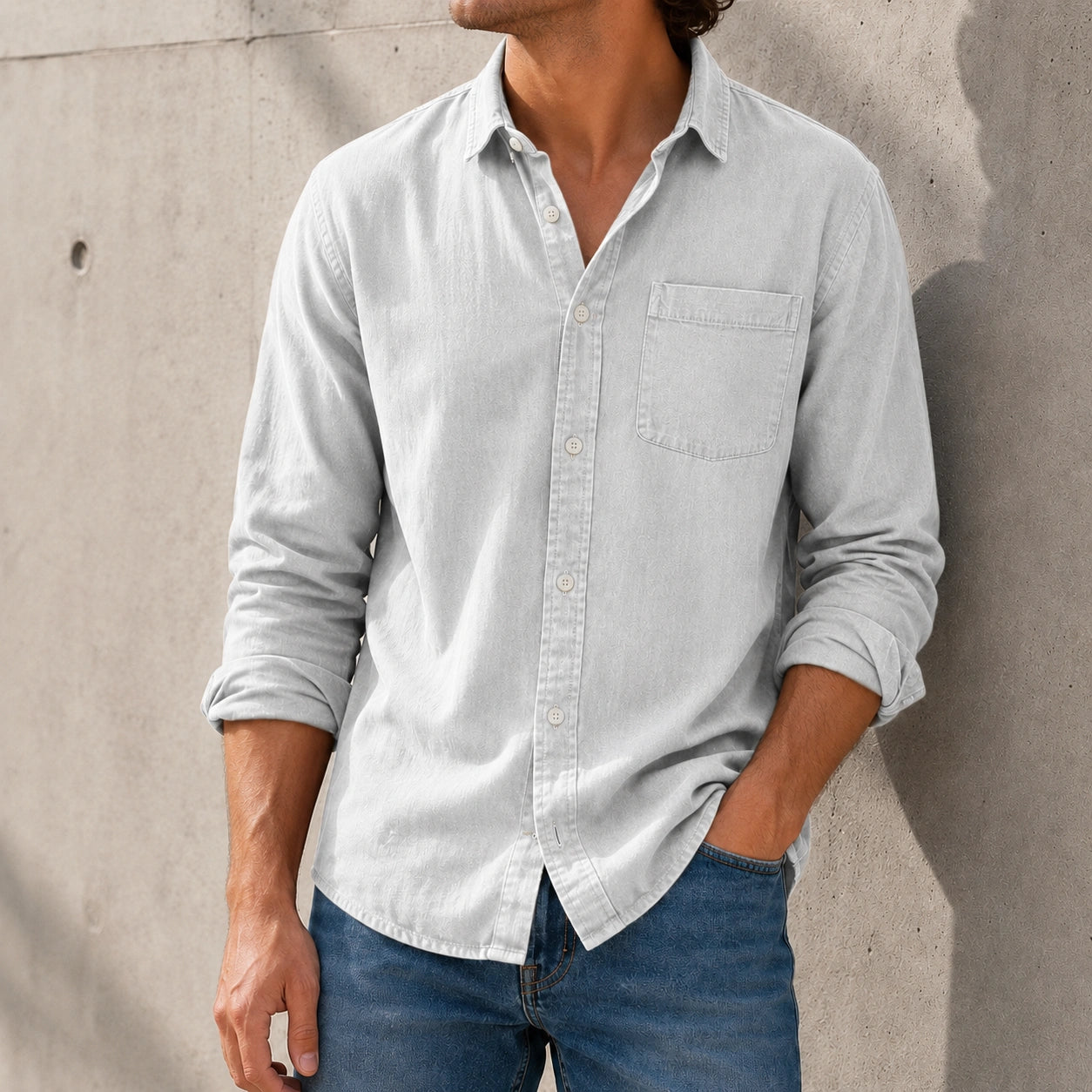 Mivanity Men's Everyday Lapel Pocket Casual Comfort Long Sleeve Shirt