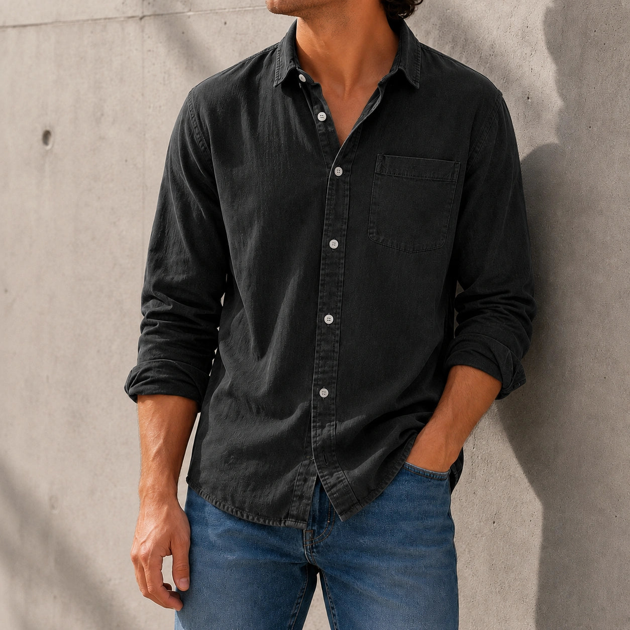 Mivanity Men's Everyday Lapel Pocket Casual Comfort Long Sleeve Shirt