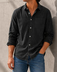 Mivanity Men's Everyday Lapel Pocket Casual Comfort Long Sleeve Shirt