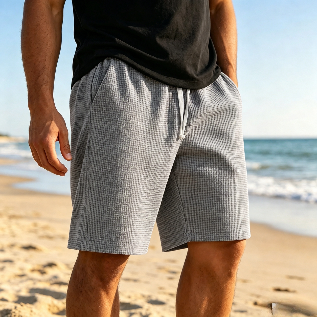 Mivanity Men's Everyday Waffle Embroidered Logo Casual Solid Shorts