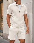 Mivanity Men's Fashion Casual Jacquard Shirt Shorts Sets