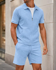 Mivanity Men's Fashion Casual Jacquard Shirt Shorts Sets