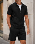 Mivanity Men's Fashion Casual Jacquard Shirt Shorts Sets