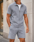 Mivanity Men's Fashion Casual Jacquard Shirt Shorts Sets