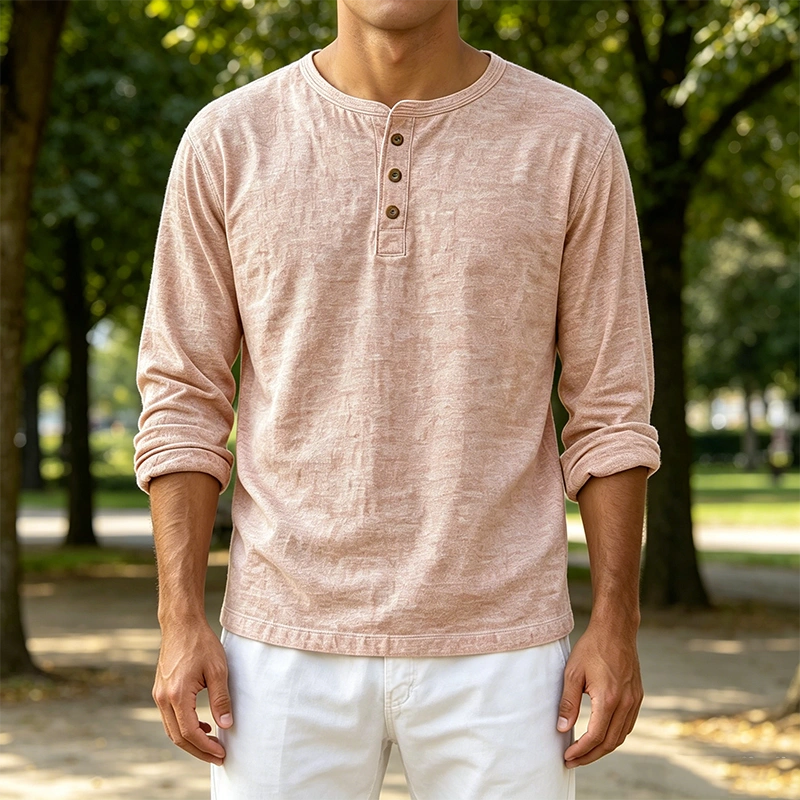 Mivanity Men's Fashion Casual Limna Fabric Long-sleeved Henley Shirt