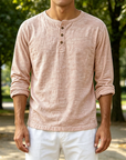 Mivanity Men's Fashion Casual Limna Fabric Long-sleeved Henley Shirt