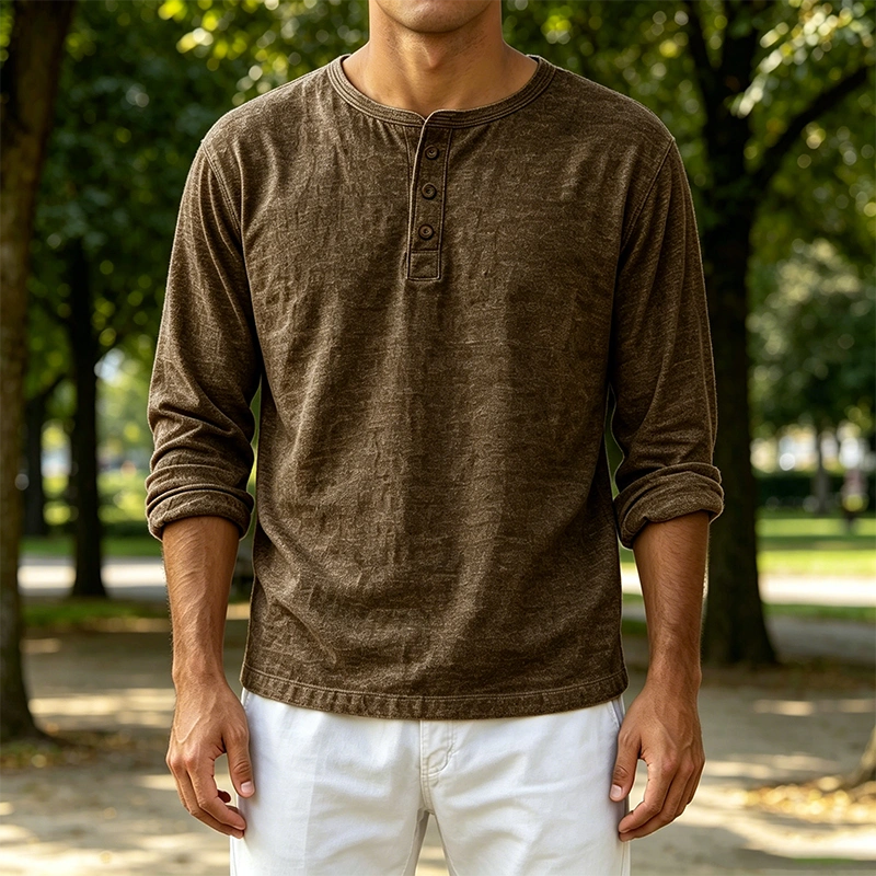 Mivanity Men's Fashion Casual Limna Fabric Long-sleeved Henley Shirt