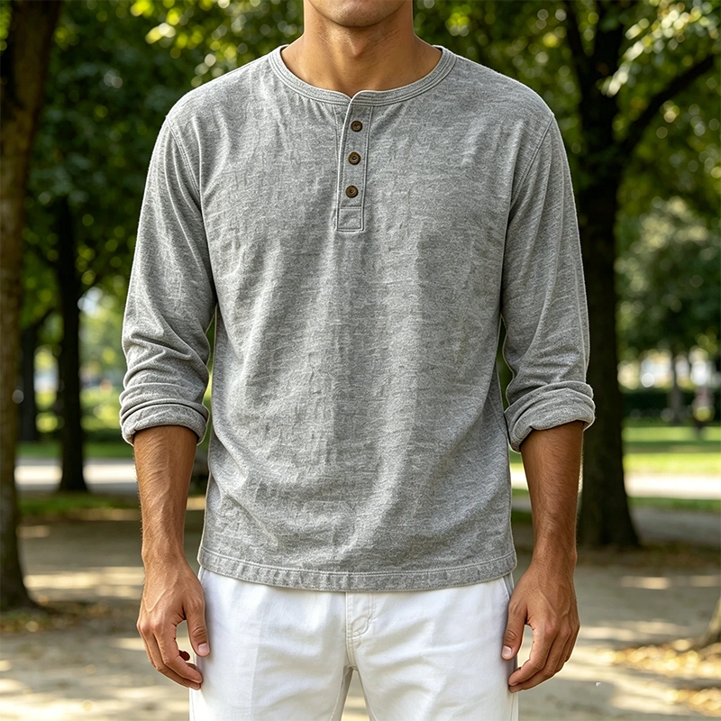 Mivanity Men's Fashion Casual Limna Fabric Long-sleeved Henley Shirt