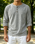 Mivanity Men's Fashion Casual Limna Fabric Long-sleeved Henley Shirt